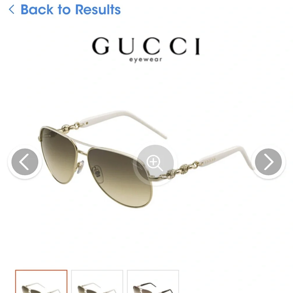 Gucci Gold and White Aviator Sunglasses